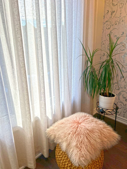 Brent Candle sheer ripple fold panel in a sunny corner, light filtering through the linen-blend weave