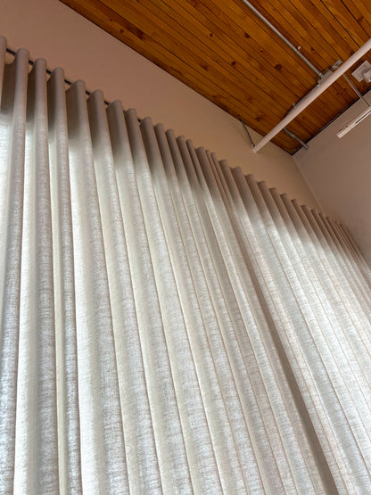 Far Cloud ripple fold drapery panel seen from below, folds running the full drop of the panel