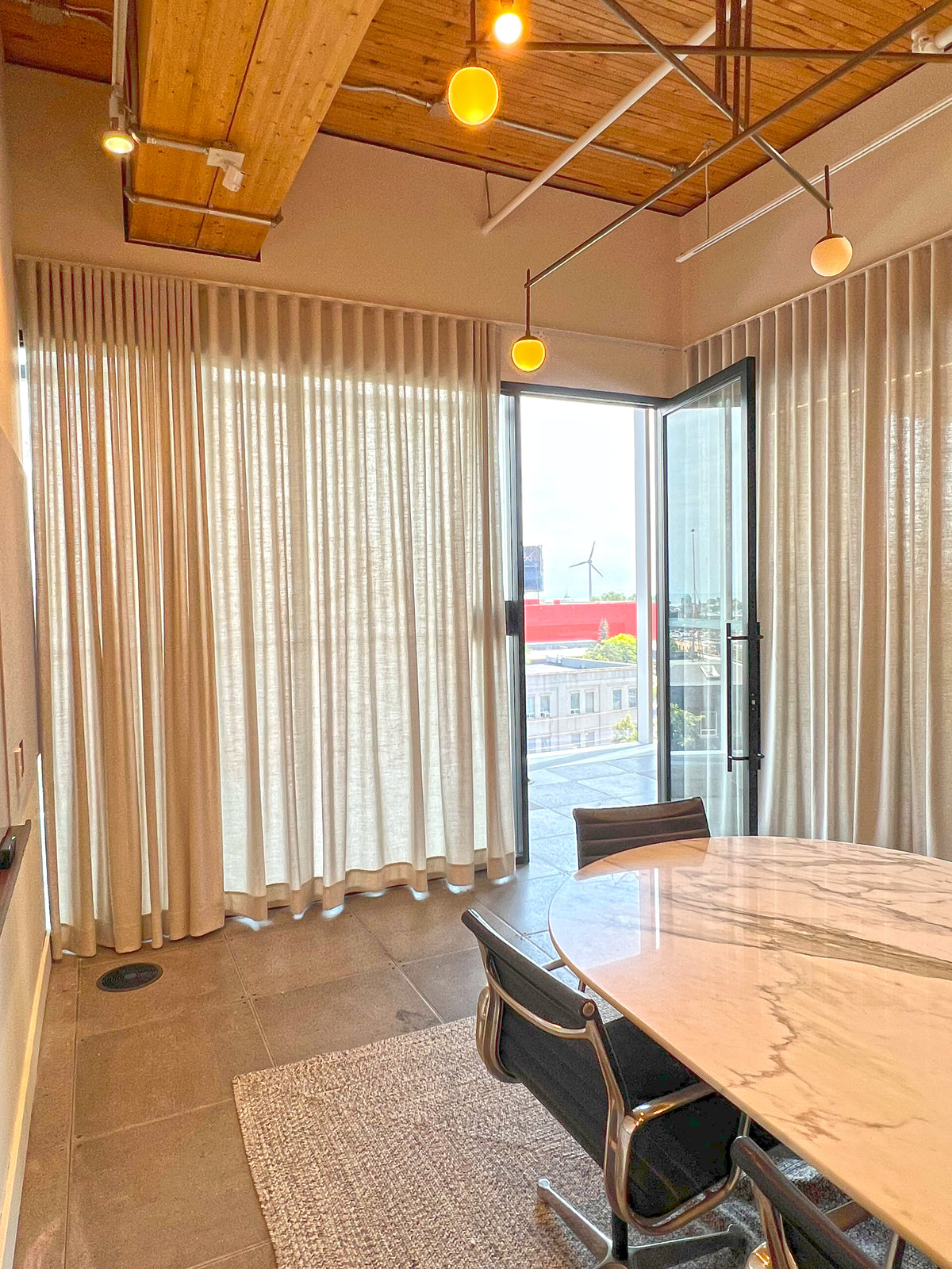Far Cloud ripple fold drapery panel on a square track, soft even waves falling floor to ceiling