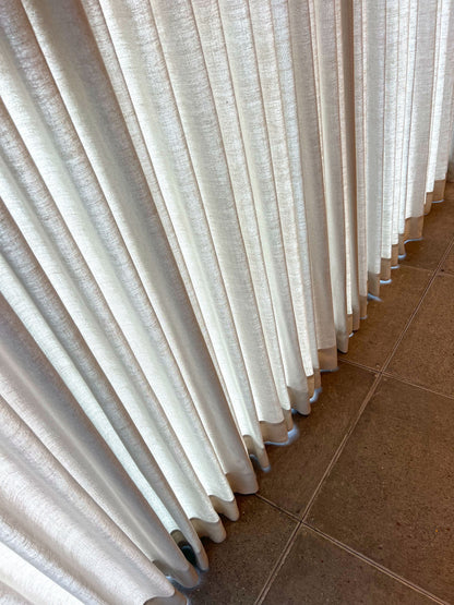 Far Cloud faux-linen drapery panel in a room setting, full length custom made-to-order panel