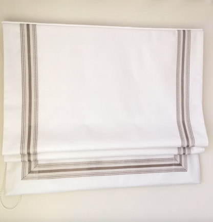 Relaxed Roman Shade, Custom roman shade, Decorative trim #922, roman shade with chain mechanism, Roman Shades for windows, window treatments