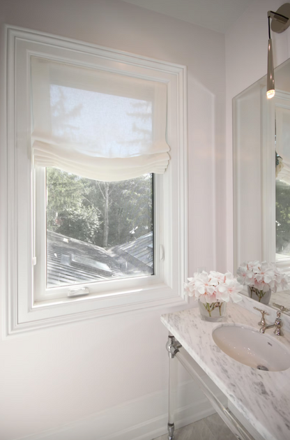 Sheer linen relaxed Roman shade — handmade in Toronto