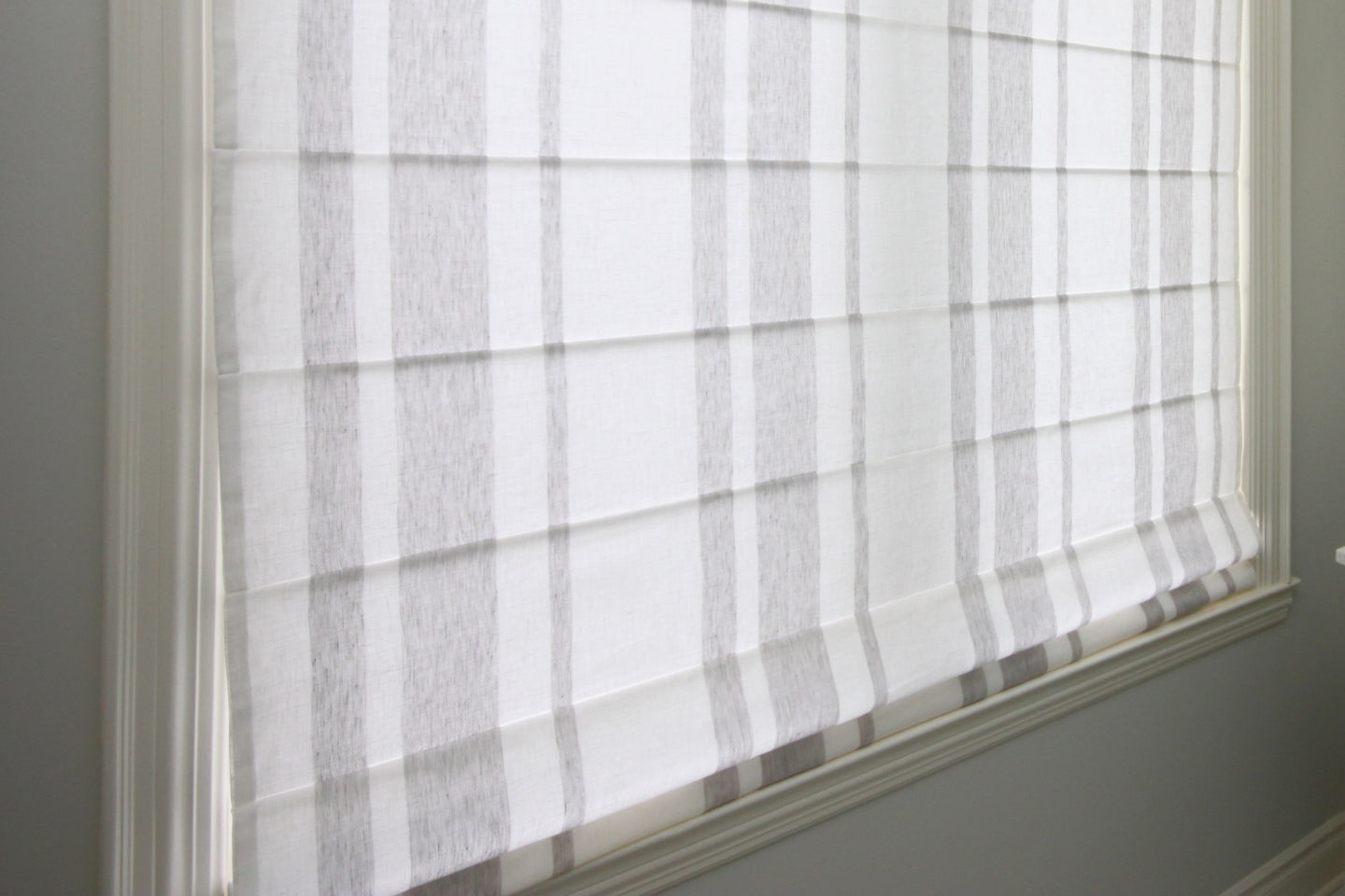 Custom Grey Stripes Flat Linen Roman Shade