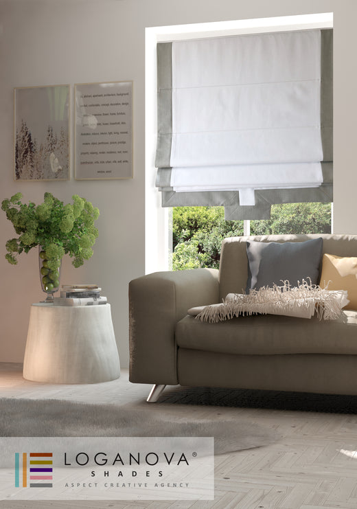 Custom White Flat Linen Roman Shade