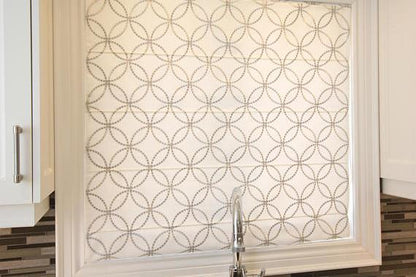 Custom Roman Shade, Metric Silver with geometric embroidery pattern , linen roman shade, chain mechanism, Roman Shades for windows
