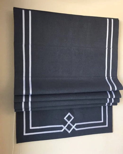 Luxury Linen Roman Shade, Irish Linen Platinum with White double Ribbon, 100% linen shade with chain mechanism, custom window treatments