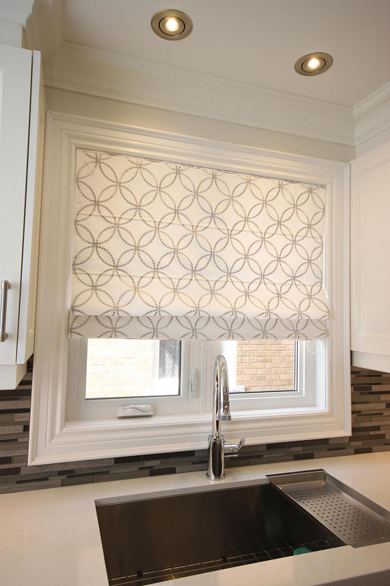 Custom Roman Shade, Metric Silver with geometric embroidery pattern , linen roman shade, chain mechanism, Roman Shades for windows