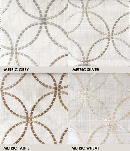 Custom Roman Shade, Metric Silver with geometric embroidery pattern , linen roman shade, chain mechanism, Roman Shades for windows